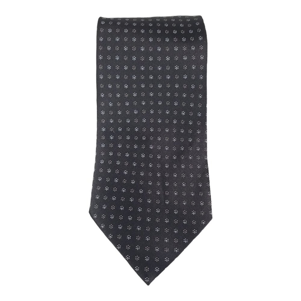 Bill Blass Men's Necktie Black White Tan Dots Silk Tie